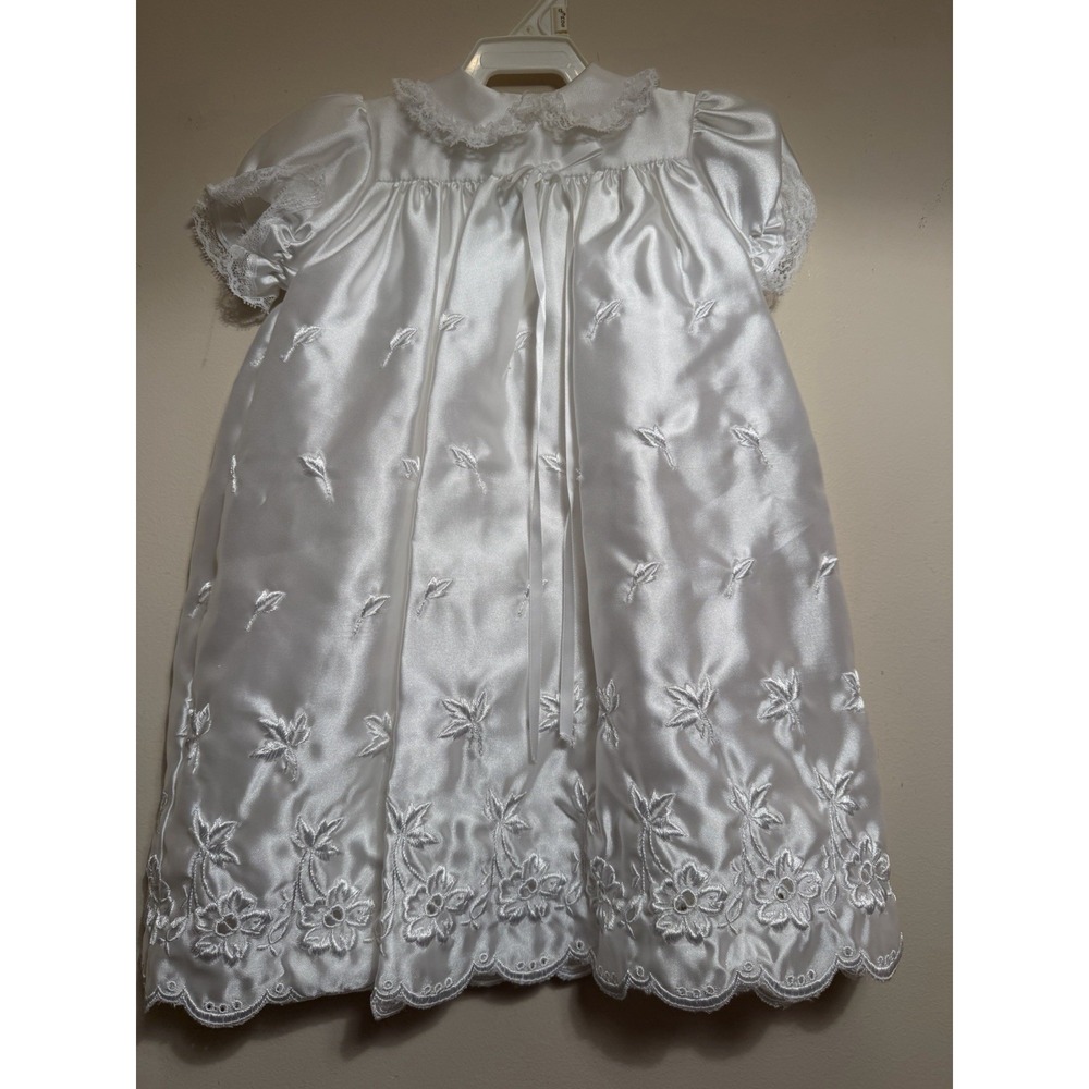 Baby White Christening Gown 0-3 M Dress Slip Matching Bonnet Hat Wedding RN21386